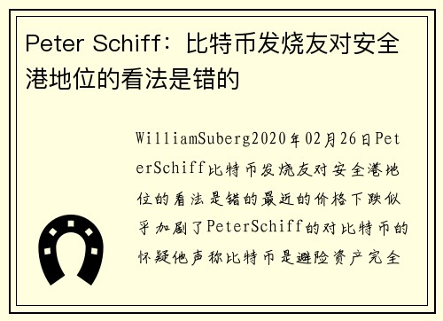 Peter Schiff：比特币发烧友对安全港地位的看法是错的 
