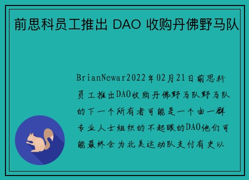 前思科员工推出 DAO 收购丹佛野马队 